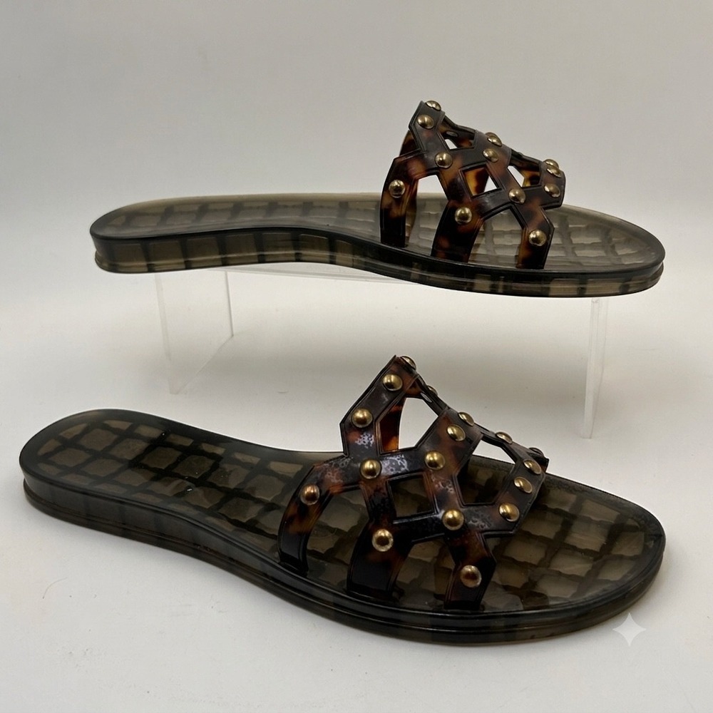 Vince Camuto VP Carron Brown Jelly Slide Sandals 10 Tortoise Studded Summer Core